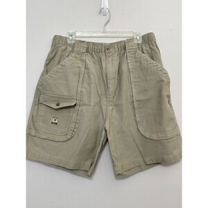 Bungalow Brand Mens XL Khaki Cargo Shorts Elastic Waist Cotton Twill Casual 7.5"